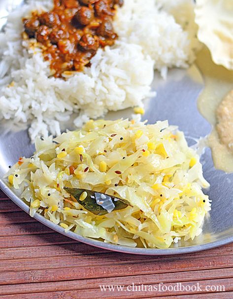 Cabbage poriyal with moong dal Cabbage Poriyal, Poriyal Recipe, Recipe For Rice, Dal Curry, Cooked Cabbage, Moong Dal, Grated Coconut, Green Chilli, Cabbage Recipes