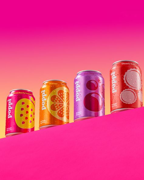 Soda Can Product Photography, Soda Branding Design, Sunscreen Photoshoot, Soda Photography, Poppi Soda, Product Render, Healthy Brands, Soda Drink, Soda Brands