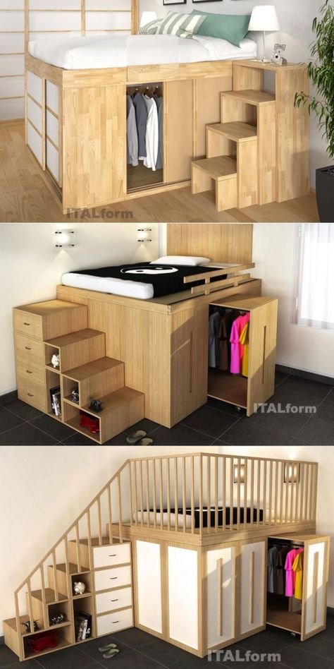 Impero Space Saving High Beds from ITALform Design #furnituredesigns Small Apartment Ideas Space Saving, Diy Space Saving, Space Saving Bedroom, Small Room Design Bedroom, High Beds, Small Room Design, Bed With Drawers, Bedroom Furniture Design, Room Design Bedroom