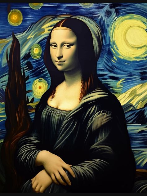 "Mona Lisa Van Gogh Starry Night" Classic T-Shirt for Sale by Ujourney | Redbubble La Mona Lisa, Pop Art Mona Lisa, Pixel Art Mona Lisa, Mona Lisa Acrylic Painting, Starry Night Parody, Mona Lisa Smile Poster, Art Van, Starry Night Van Gogh, Comfy Tees