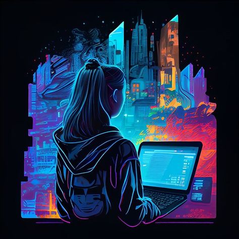 "Hacker Girl in the City of Light" Hacker Girl Aesthetic, Programmer Girl Aesthetic, Tech Girl Aesthetic, Programmer Wallpaper, Cybersecurity Aesthetic, Woman In Tech, Programmer Girl, Coding Aesthetic, Coder Girl