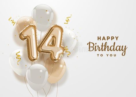 Happy 14th birthday gold foil balloon greeting background. 14 years anniversary #Sponsored , #AFFILIATE, #ad, #birthday, #foil, #years, #gold Happy Birthday In Japanese, Best Happy Birthday Message, Happy 77th Birthday, Happy 47th Birthday, Happy 14th Birthday, 14th Birthday Party Ideas, Happy Birthday Black, Gold Foil Balloons, Sleepover Birthday Parties