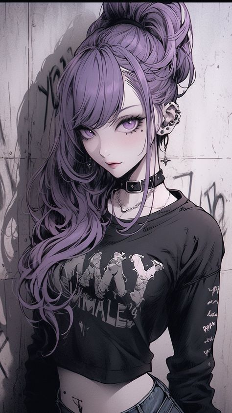 Anime Goth Woman, Beautiful Anime Characters, Anime Goth Female, Goth Anime Characters, Goth Anime Woman, Gothic Anime Aesthetic, Dark Anime Art, Goth Girl Art, Goth Drawings