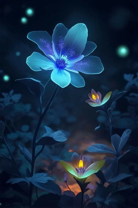 Magic Flower Fantasy Art, Bioluminescent Flowers, Glowing Nature, Glowing Plants, Dragons Inspiration, Glowing Tree, Sculpture Face, Alien Romance, Underwater Flowers