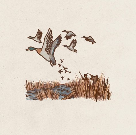 Q for Quack!! I went duck hunting one time in my life and didn’t shoot a single thing. But going out in a canoe and collecting all the decoys while only being able to see the ripples of water was one of my favorite memories. 🦆 #duck #illustration #ducklogo #huntinglogo #mascot #mainehunting #design Mallard Duck Illustration, Duck Hunting Art, Duck Hunting Painting, Ducks Illustration, Duck Hunting Tattoos, Duck Doodle, Hunting Illustration, Duck Watercolor, Waterfowl Art