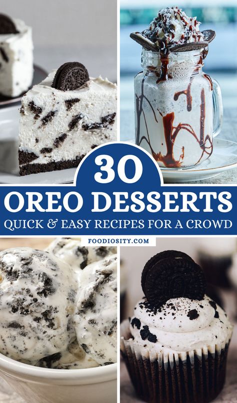 Indulge in the ultimate cookie delight with 30 quick and easy Oreo dessert recipes! Perfect for serving a crowd, these treats range from decadent Oreo cheesecakes to playful Oreo truffles and more. Click now to discover creative and irresistible ways to transform everyone's favorite cookie into a variety of sweet sensations. #OreoDesserts Dessert With Oreos Easy, Oreo Cookie Recipes Desserts, Oreo Cookie Dessert Recipes, Recipes With Oreos, Easy Oreo Desserts, Easy Recipes For A Crowd, Oreo Krispie Treats, Oreo Parfait, No Bake Oreo Cake