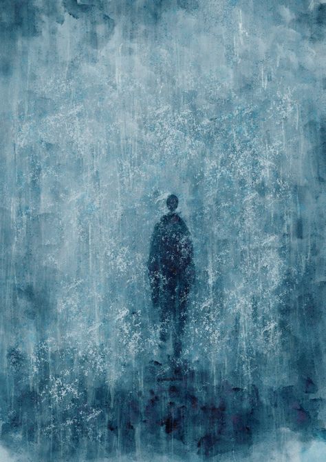 Paintings About Loss, Dark Blue Aesthetic Painting, Epiphany Art, Dark Lonely Paintings, Deep Emotional Paintings Abstract, Ethereal Art Dark Blue, Wonky Houses, Weirdcore Aesthetic, Phone Wallpaper Quotes