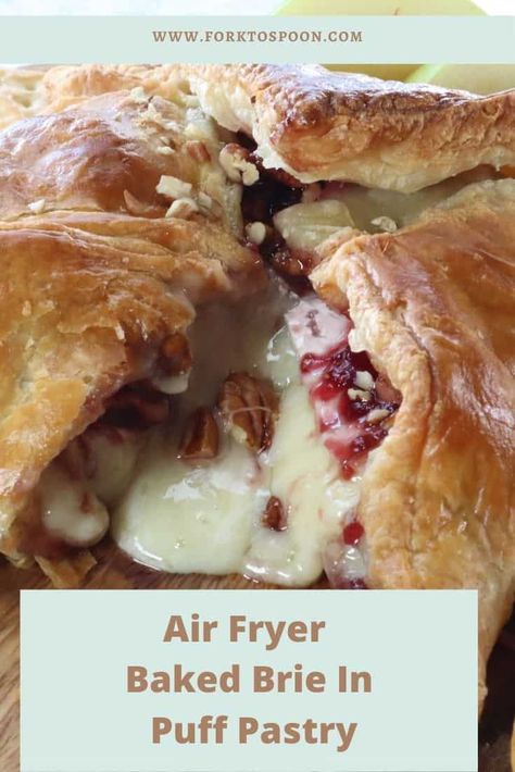 Air Fryer Brie Cheese, Brie With Puff Pastry And Jelly, Brie In Puff Pastry Baked, Baked Brie In Air Fryer, Air Fryer Brie Bites, Puff Pastry Spoon Appetizers, Airfryer Brie, Baked Brie Air Fryer, Baked Brie In Puff Pastry With Jam