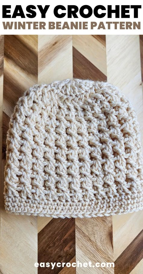 winter crochet beanie pattern 1 Hour Crochet Beanie Pattern Free, One Hour Crochet Beanie, Crocheted Hats Patterns Free, Crochet Beanie Hat Free Pattern, Macrame Things, Beanie Pattern Free, Crochet Beanie Pattern Free, Crochet Adult Hat, Chemo Hats