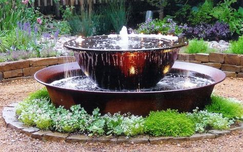 We chose 56 of the best copper garden art pieces from copper flowers to kinetic wind sculptures, from copper rain chains to copper water features and more. Sugar Kettle Fountain, Garden Art Sculptures Statues, Copper Garden Art, Outside Fountains, Tiered Landscape, Copper Flowers, Copper Garden, Rain Chains, Outdoor Water Feature