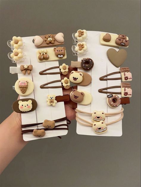 Cute Hair Pins, Bear Hair Clip, Cute Hairpins, Kawaii Hair Accessories, Angel Accessories, Kawaii Hair Clips, Diy Hair Accessories Ribbon, Designer Hair Accessories, Beige Hair