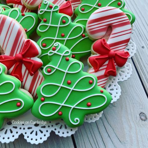 Simple Christmas Sugar Cookies Decorated, Jul Kaka, Christmas Sugar Cookies Decorated, Cute Christmas Cookies, Cookie Christmas, Sugar Cookie Designs, Candy Cane Christmas, Xmas Cookies, Fancy Cookies