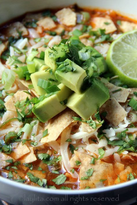 Turkey or Chicken Tortilla Soup with Avocado Turkey Tortilla Soup, Chicken Tortillas Soups Recipe, Tortilla Soup Recipe, Chicken Tortilla Soup, Chicken Tortilla, Tortilla Soup, Soup And Sandwich, Bowl Of Soup, Delicious Soup