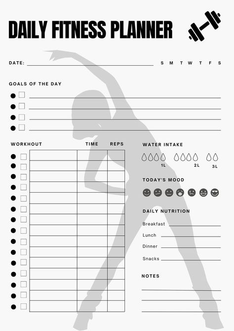 Sport Planner, Work Out Planner, Gym Diary, Daily Fitness Planner, Planner Writing, Fitness Planner Printable, Weight Tracker, Life Management, Daily Planner Pages