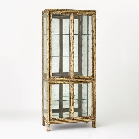 Bamboo Vitrine Bamboo Cabinet, Antiqued Mirror, Global Decor, Mirror Display, Shelf Furniture, Rooster Decor, Global Views, Beveled Glass, Antique Mirror