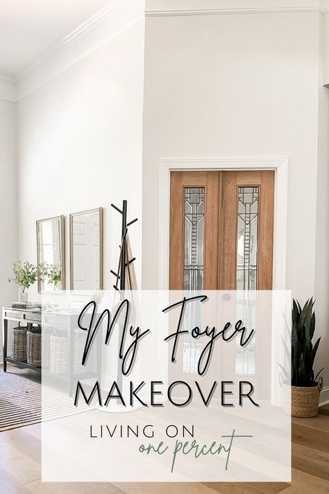 Entryway Makeover Before And After, Entryway Before And After, Foyer Transformation, Havenly Before And After, Front Entrance Remodel Before And After, Living Room Transformation Before After, Stair Master Transformation, Large Foyer, Floor Makeover