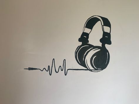 Headphone Logo Design, Headset Art, Headphones Painting, Headphones Tattoo, Podcast Art, Headphones Drawing, Painting On Wall, Movement Art, Headphones Art