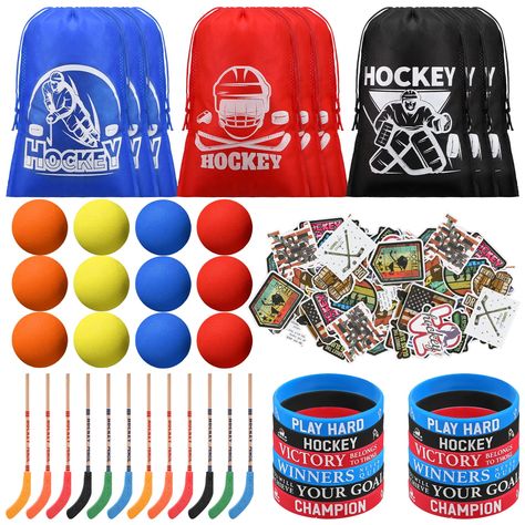 Hungdao 98 Pcs Hockey Party Favors Include Hockey Pencils, Mini Foam Knee Hockey Balls Hockey Stickers Silicone Hockey Bracelets Drawstring Hockey Gift Bag for Sport Hockey Birthday Party, Toys & Games - Amazon Canada Hockey Birthday Party Favors, Hockey Party Favors, Hockey Birthday Party, Hockey Birthday Parties, Hockey Party, Hockey Birthday, Boys First Birthday Party Ideas, Hockey Gifts, Sport Hockey