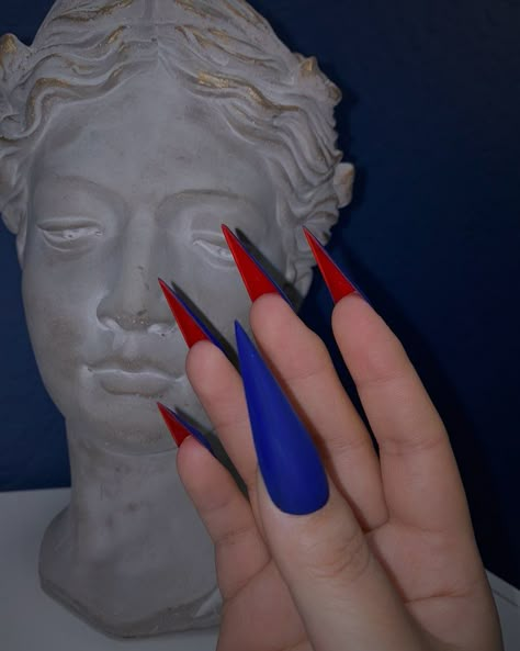 Red Bottom Acrylic Nails, Blue And Red Nails, Summer Nails Baddie, Red Bottom Nails, April Nails Ideas, Nail Shape And Length, Nails April, Nails Baddie, Trendy Summer Nails