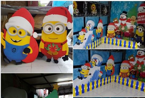 Minion Christmas Decorations, Christmas Parade Floats, Minion Christmas, Classroom Boards, School Hallways, Cart Decor, Parade Float, Christmas Parade, Christmas School