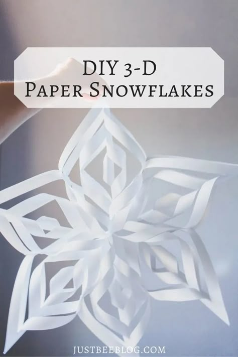 DIY 3-D Paper Snowflakes – Just Bee Paper Snowflakes Easy, 3d Paper Snowflakes, Snowflakes Diy, Diy Snowflake, Paper Snowflakes Diy, January Art, 3d Paper Flowers, Winter Diy Crafts, Snowflakes Art