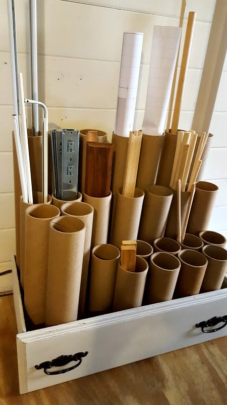 DIY Recycled Vertical Storage Diy Workshop Organization Ideas, Recycled Organization Diy, Using Vertical Space Storage Ideas, Oversized Paper Storage, Vertical Craft Storage, Cardboard Tube Diy, Canvas Storage Diy, Cardboard Recycling Storage, Cardboard Tubes Ideas