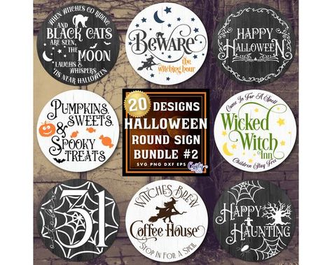 Witch Door Sign, Halloween Wood Rounds, Halloween Door Rounds, Halloween Circle Signs, Round Halloween Door Hangers, Halloween Round Wood Signs, Halloween Door Sign, Door Sign Svg, Halloween Door Hanger