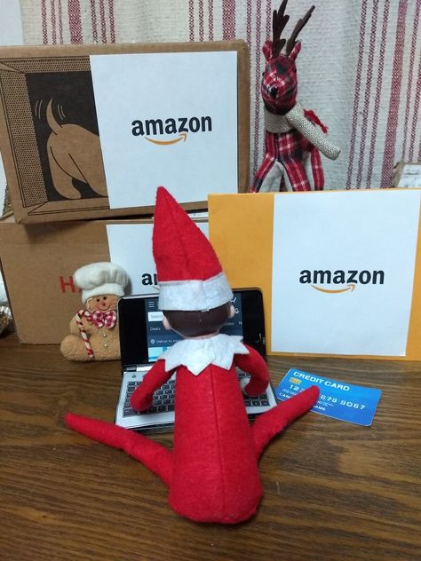 Elf on the shelf Amazon deliveries. Okio B Designs. #elfontheshelf #elfontheshelfideas Elf Amazon Packages, Elf Delivery, Amazon Delivery, Amazon Box, Awesome Elf On The Shelf Ideas, Ornament Box, Future Mom, The Elf, Christmas Elf