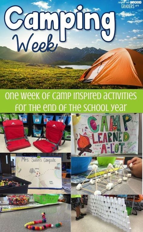 One week of camp inspired activities, freebies and more for the "end of year tired teacher"! These ideas are perfect to try in the kindergarten, first grade, or second grade classroom! #kristinsullinsteaching #endofyearideas #firstgrade #kindergarten #freebies Summer School Themes, Eoy Activities, Camping Week, Classroom Camping, Camping Preschool, Camping Theme Preschool, Summer School Activities, Summer Camp Themes, Camp Read