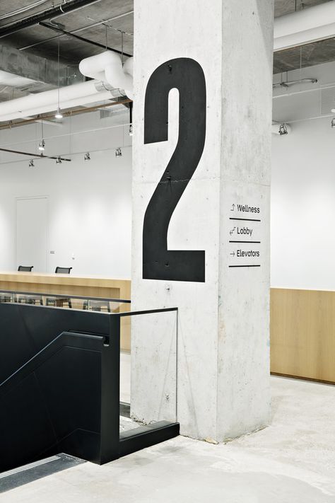 ©️️ Floto+Warner Wayfinding Signage Design, Industrial Signage, Office Signage, Wayfinding Design, Studios Architecture, Environmental Graphic Design, Wayfinding Signage, Web Banner Design, Environmental Design