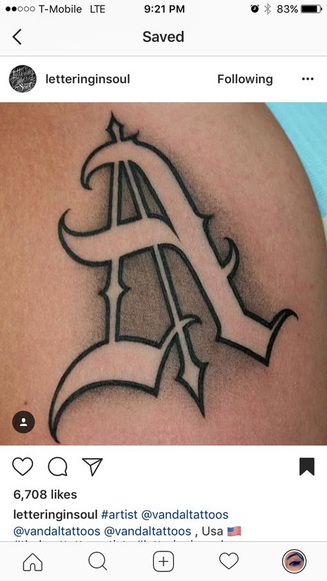 A Tattoo Letter, A Letter Tattoo, Letter A Tattoo, Tattoo Lettering Alphabet, Letter Styles, Tattoo Fonts Alphabet, Chicano Lettering, Tattoo Lettering Styles, Omerta Tattoo