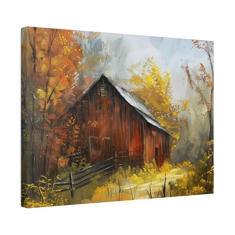 Place your custom artwork, photos, or creative projects on a canvas you'll be proud to use. Each matte canvas comes with back hanging already included for convenient placement. The frame is made with profile radial pine that is ethically sourced from renewable forests.  .: Made with highly durable cotton and polyester canvas composite (9.82 oz/yd² (333 g/m with a special proprietary coating for vibrant prints that last.  .: This canvas is an eco-friendly option as the frame is made with radiata Country Painting Ideas, Barn Paintings On Canvas, Fall Farm Painting, Fall Barn Painting, Barn House Artwork, Farm Scene Painting, Christmas Barn Painting Lowe's, Old Barn Paintings, Barnwood Wall Art