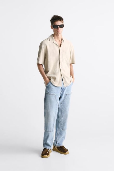 Outfit Cowok, Beige Shirt Dress, Linen Shirt Outfit, Jeans Outfit Men, Shirt Outfit Men, Shirt Dress Outfit, Beige Jeans, Beige T Shirts, Beige Outfit