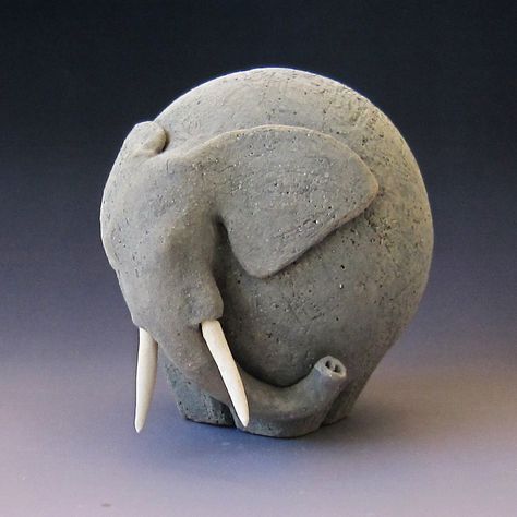 Another Elephant. Ceramic. Underglaze. Fred Yokel Clay Elephant, Elephant Clay, Elephant Pinch Pot Ideas, Ceramic Otter, Clay Ideas Elephant, Elephant Ceramics, Elephant Ceramics Ideas, Ceramic Elephant Sculpture, Elephant Pottery