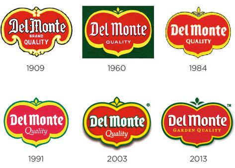 Del Monte brand evolution | via @UnderConsideration King Solomon Seals, Logo Evolution, Expiration Date, Vintage Packaging, Old Logo, Font Inspiration, Graphic Design Tools, Company Branding, Logo Food