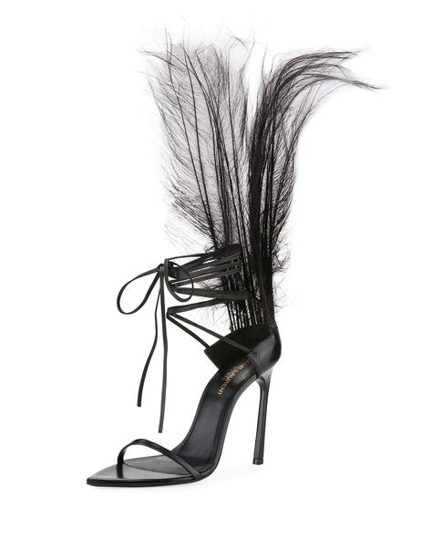 Beyoncé's Exact Shoes: Saint Laurent Iris Patent Sandal With Feathers Feather Shoes, Galaxy Shoes, Feather Sandals, Feather Heels, Designer Shoes Heels, Dr Shoes, Jeweled Shoes, Shoe Inspo, Shoe Art