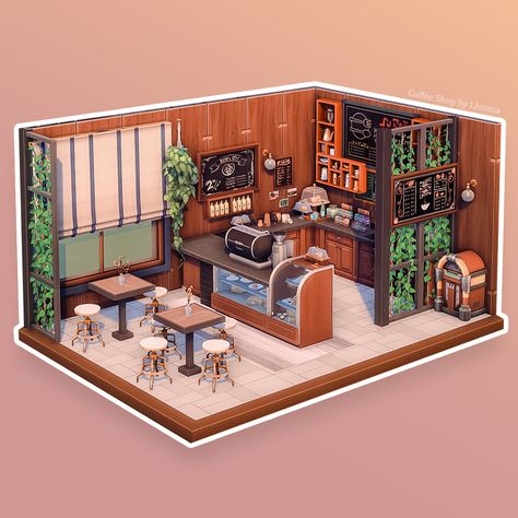 Sims 3 Coffee Shop, Sims 4 Coffee Shop Interior, Mall Cafe Design, Manga Coffee Shop, Live In Cafe Sims 4, Sims 4 Bakery Interior, Sims 4 Coffee Shop Build, Corner Cafe Bloxburg, Minecraft Small Cafe