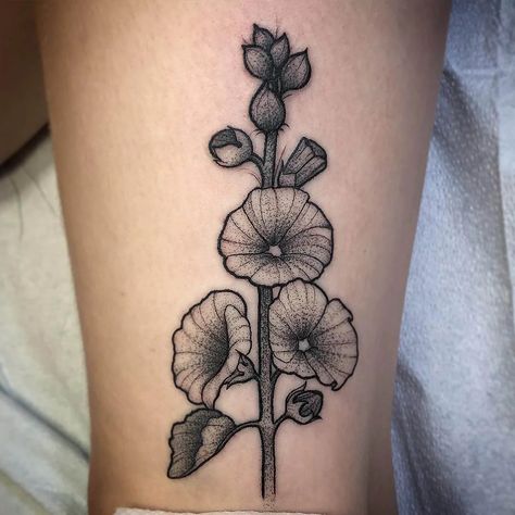 Hollyhock Tattoo, Fin Tattoo, Hollyhock Flower, Hollyhocks Flowers, Tattoo Instagram, Flower Sleeve, Flower Tattoo Sleeve, John Henry, Pattern Tattoo