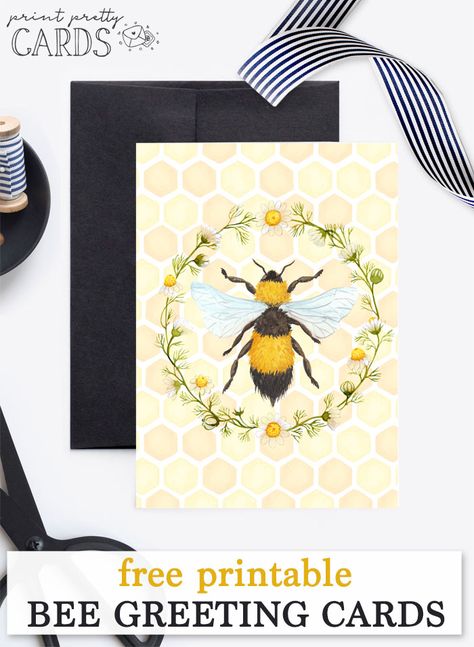 Free Printable Bee Cards in Two Design Options - Both BEE-utiful! Stationery Drawer, Bee Things, Pilot G2 Pens, Bee Tags, Bee Utiful, Happy Birthday Tag, Bee Printables, Mom Printable, Free Printable Tags