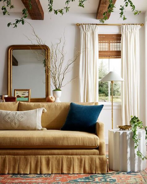 Why Skirted Furniture Is Making a Comeback and We’re All for It Pleated Sofa, Chic Apartment, Cozy Seats, Serena And Lily, Serena & Lily, Engineered Hardwood, The Chic, Window Treatments, Seat Cushions