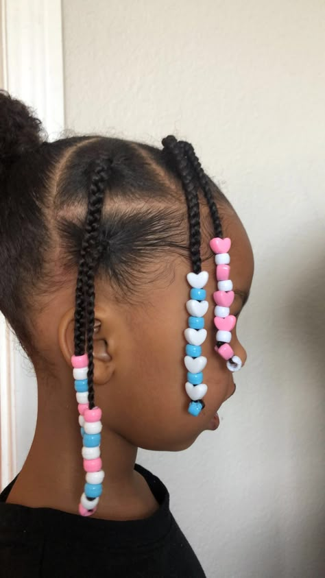 Easy Braids With Beads, Toddler Hair With Beads, Toddler Beads Hairstyles, Bead Hairstyles For Kids Natural, Mixed Girl Hairstyles, Toddler Braids, Biracial Hair, Lil Girl Hairstyles, Hair St