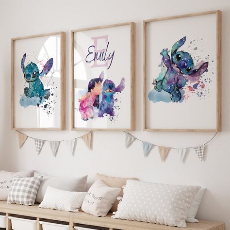 Personalized Lilo & Stitch Watercolor Print Baby Shower - Etsy UK Lilo Stitch Bedroom Ideas, Stitch Poster, Stitch Watercolor, Stitch Wall Art, Stitch Nursery, Blue Dream Catcher, Lilo Und Stitch, Room Inspired, Disney Rooms