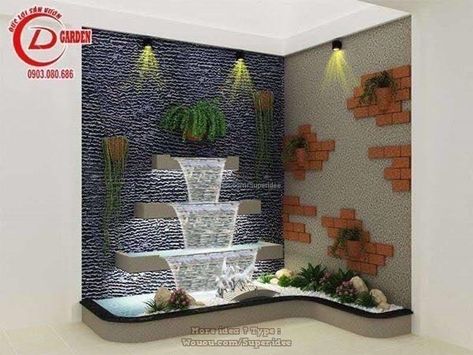 Backyard Waterfall Ideas, Water Fountain Garden, Water Fountain Ideas, Indoor Wall Fountains, Backyard Waterfall, Waterfall Ideas, Outdoor Wall Fountains, Water Fountain Design, Taman Air