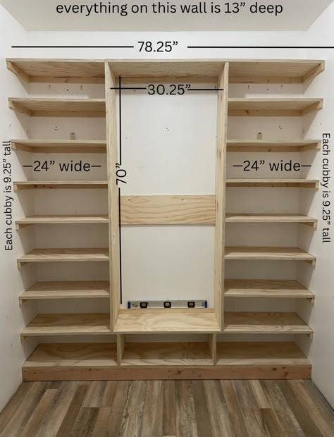 Walk-in Closet Reveal - Nailgun Nelly DIY Home Renovations Large Closet Shelving Ideas, Homemade Walk In Closet, Simple Walkin Closet Ideas, Built In Shelves Closet, Walk In Closet Shelving, Walk In Closet Wood, Closet To Bathroom Conversion, Diy Walk In Closet On A Budget, Master Closet Dimensions