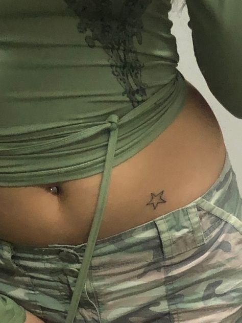 Tattoo Ideas Female Lower Stomach, Lower Torso Tattoo, Waist Band Tattoo, Star Tattoo On Stomach, Star On Hip Tattoo, Small Lower Stomach Tattoos, Tattoo Lower Belly, Side Belly Tattoos Women, Stomach Tattoo Woman