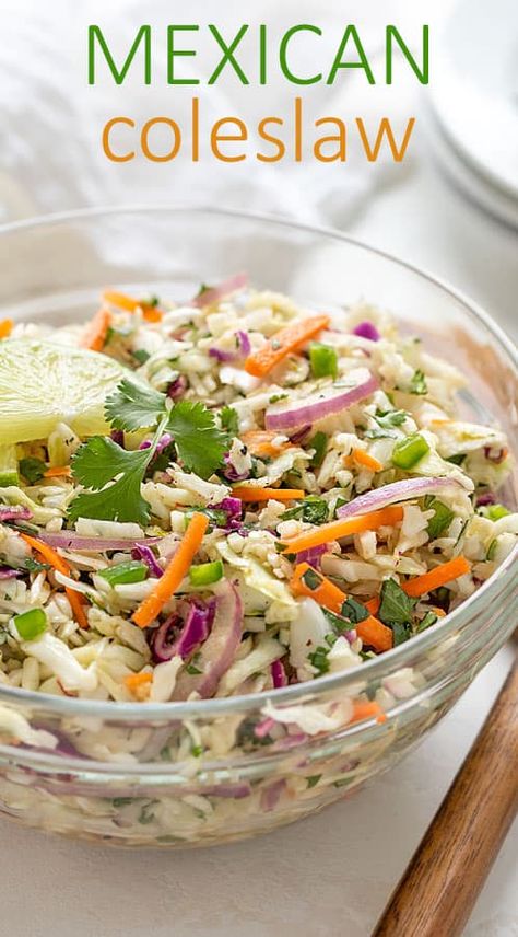 Carolina Coleslaw Recipe, Coleslaw No Mayo, Mexican Coleslaw, Mexican Slaw, Salad Kale, Coleslaw Recipe Easy, Mexican Side Dishes, Lake Food Ideas Summer, Food Ideas Summer