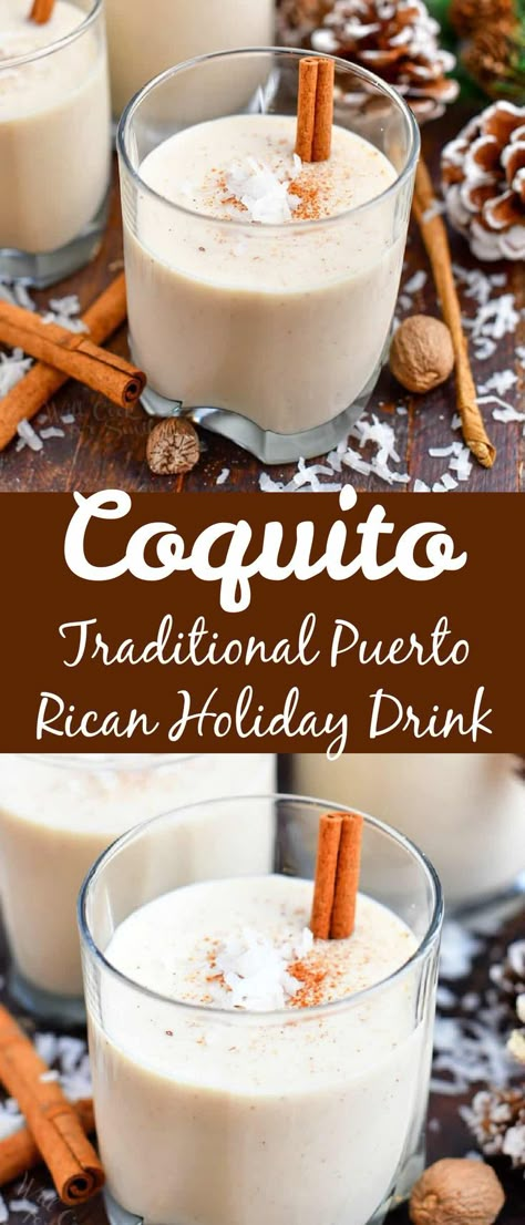 Coquito (pronounced coh-kee-toe) is a traditional Puerto Rican holiday drink that is smooth, thick, and creamy. It’s sweet and has a pronounced coconut flavor. Make this coquito recipe for a delicious Christmas drink that feels like a tropical dessert and cocktail all in one! Christmas Puerto Rican Recipes, Virgin Coquito Recipe Puerto Rican, Puerto Rican Coconut Dessert, The Best Coquito Recipe, Creamy Coquito Recipe, Puerto Rican Cocktails, Coconut Coquito Recipe, Traditional Coquito Puerto Rico, Keto Coquito Recipe