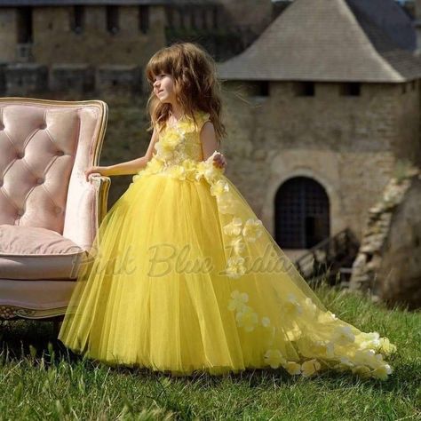 Yellow Flower Girl Dresses, Beautiful Spring Dresses, Purple Flower Girl Dress, Purple Girls Dress, Yellow Gown, First Communion Dresses, Kids Gown, Pageant Gowns, Party Gown