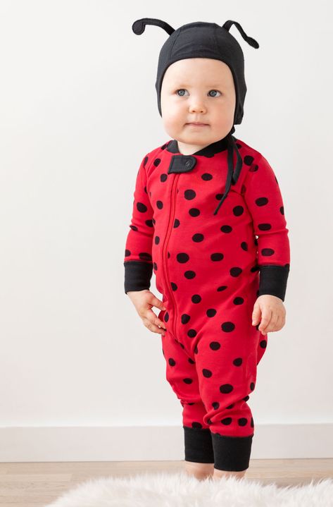 our ladybug organic cotton sleeper makes for a cute first Halloween costume Baby Ladybug Costume, Ladybug Costume, Baby Ladybug, Pajama Costume, Toddler Accessories, Baby E, Best Pajamas, Matching Family Pajamas, Baby Pajamas