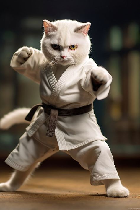 Karate Cat, Karate Suit, Ninja Cats, Image Cat, Image Chat, Animal World, Dancing Cat, Cat Artwork, Cat Character